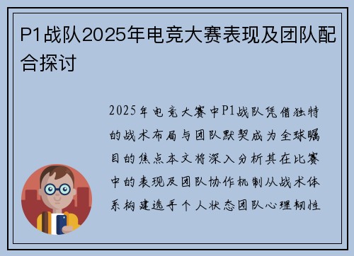 P1战队2025年电竞大赛表现及团队配合探讨